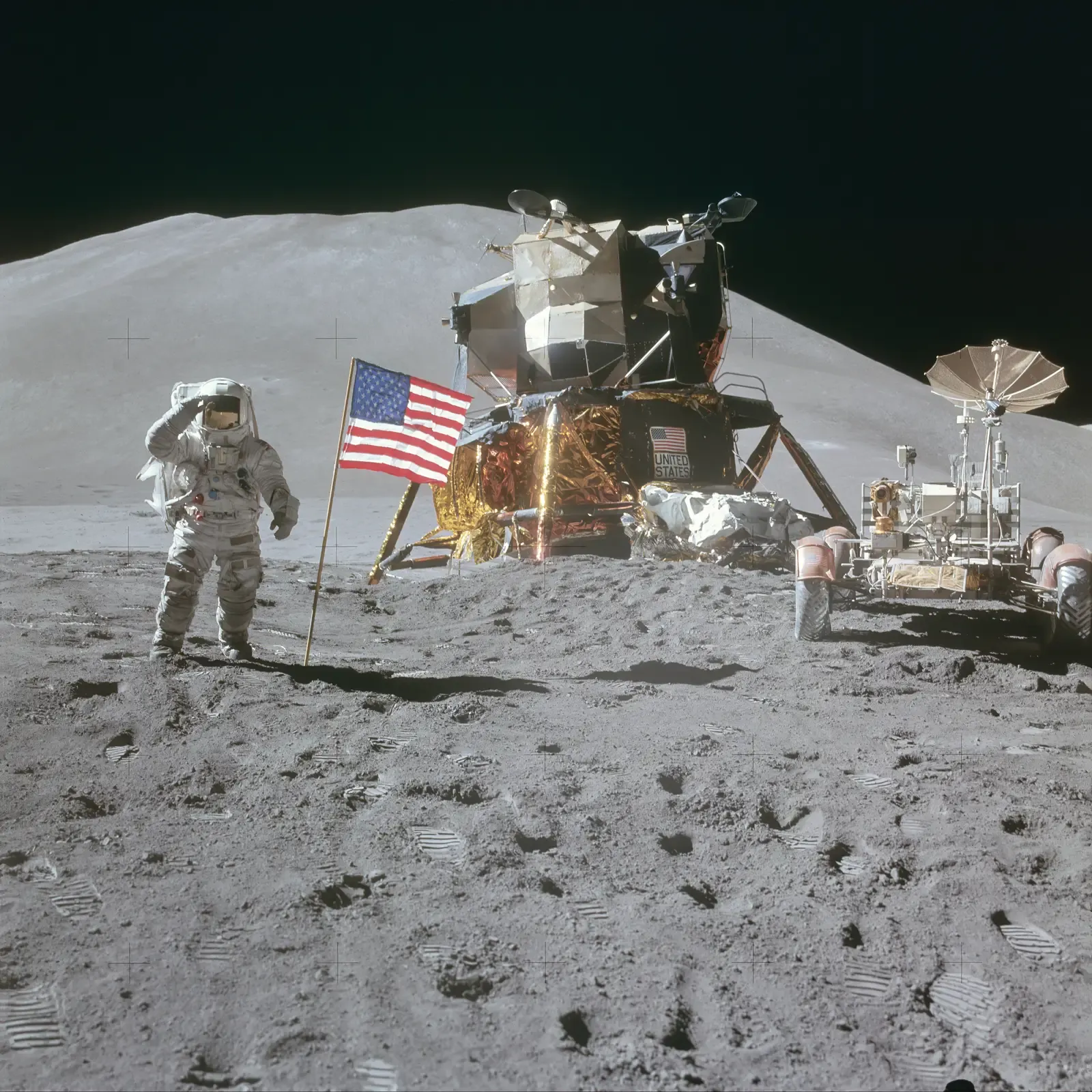 #18 – The Secret U.S. Plan to Build a Military Base on the Moon (This file was derived from: AS15-88-11866 (21648389932).jpgOriginal by: Project Apollo Archive at https://www.flickr.com/photos/projectapolloarchive/21648389932/, Public domain)