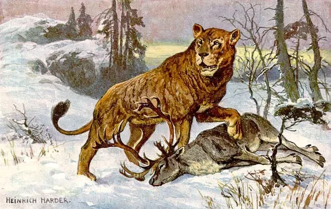 #8 - The Cave Lion Whose "Pan-Eurasian" Range Ignores Ice and Time (The Wonderful Paleo Art of Heinrich Harder, Public domain)