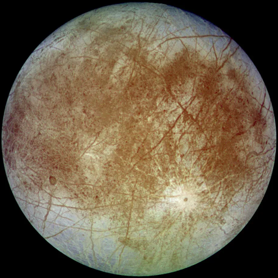 Europa's Mysterious Crack Patterns (Image Credits: Wikimedia)