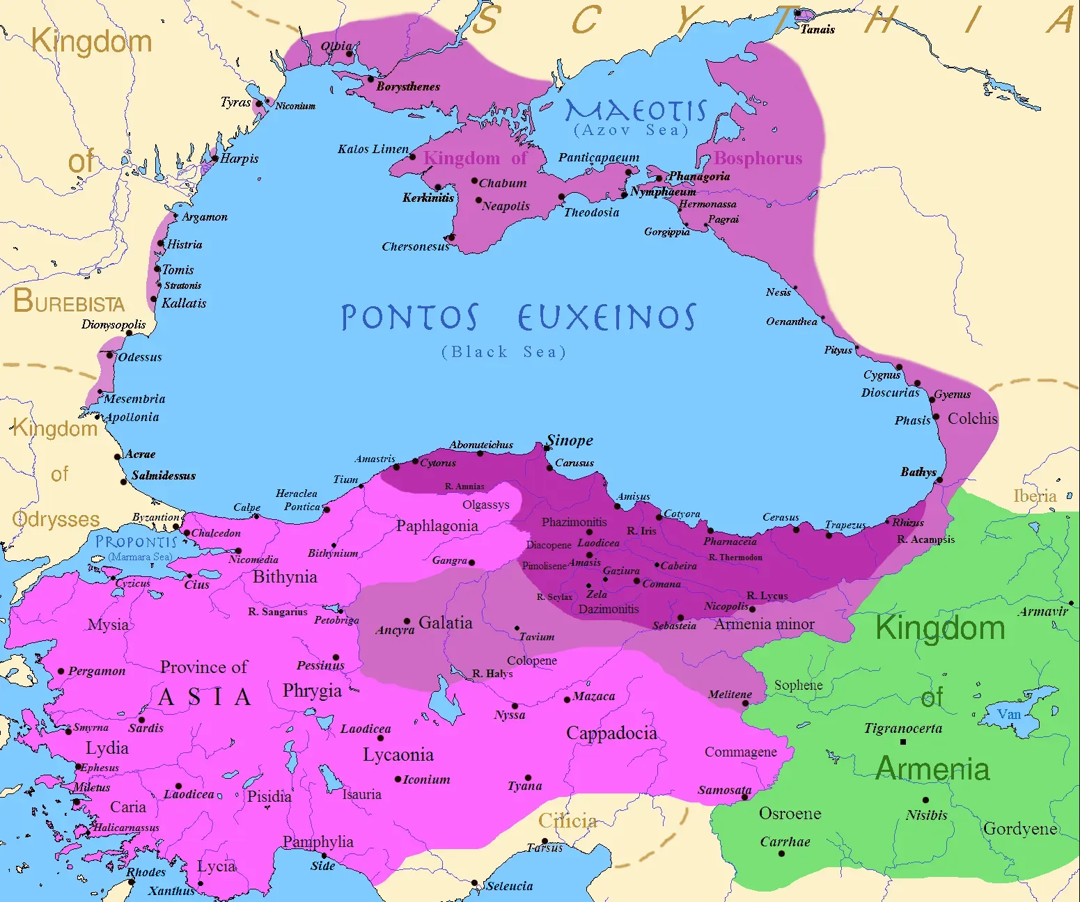 #1 - The Black Sea Coastline: An Entire Lost World Behind a Biblical Legend (I (Javierfv1212 (talk)) created this work entirely by myself. Sources, Cambridge Ancient history volume 9, Penguin atlas of Greek history and the Foreign Policy of Mithridates VI Eupator., Public domain)