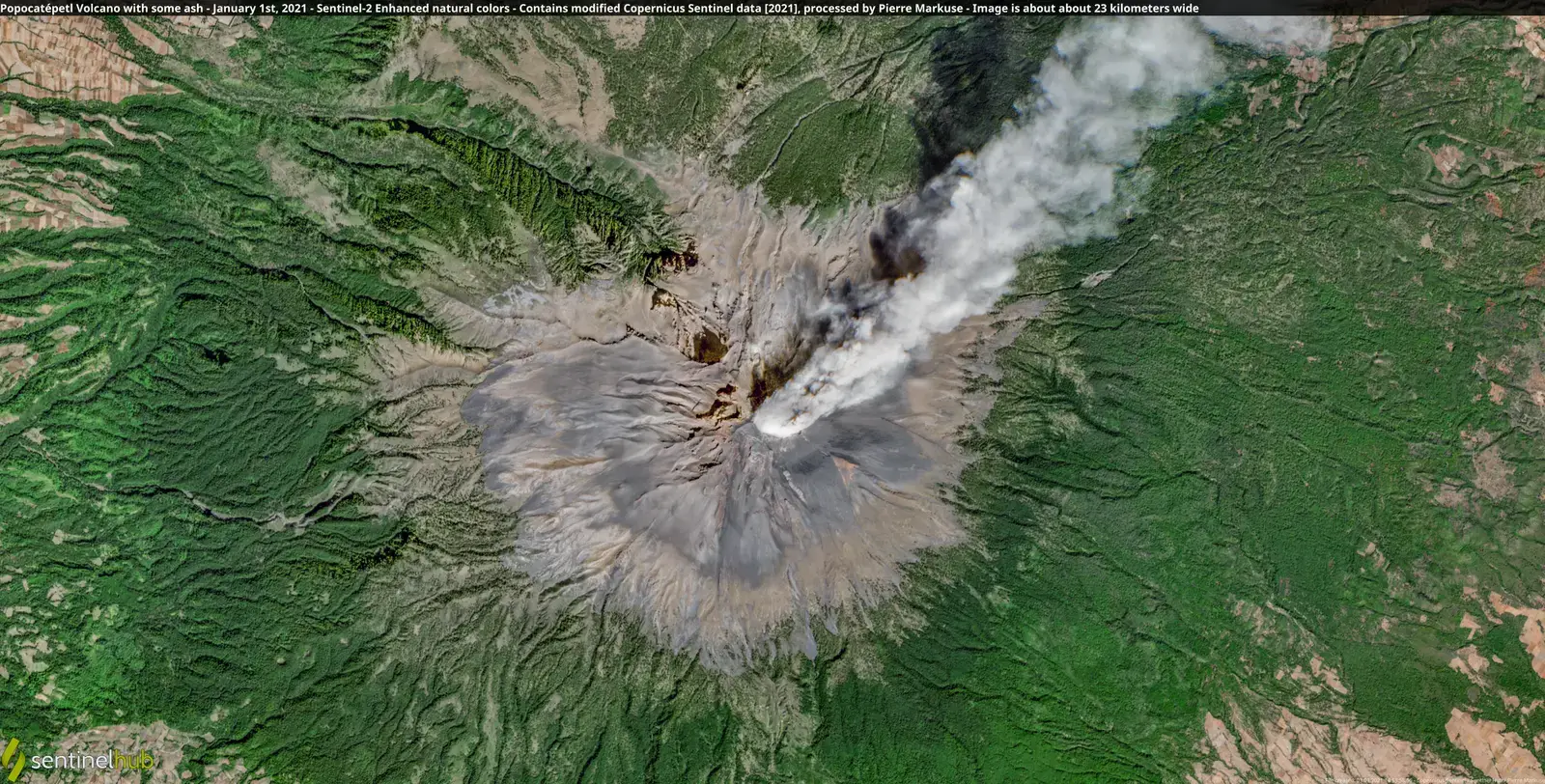 2. Mexico City and the Popocatépetl–Trans‑Mexican Volcanic Belt (Popocatépetl Volcano with some ash - January 1st, 2021, CC BY 2.0)