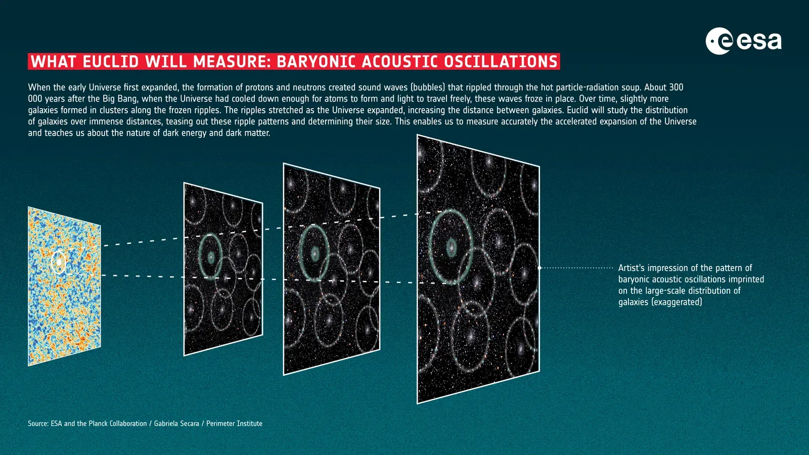 Baryon Acoustic Oscillations: The Sound Waves That Built the Universe (What Euclid will measure: baryonic acoustic oscillations, CC BY-SA 3.0 igo)