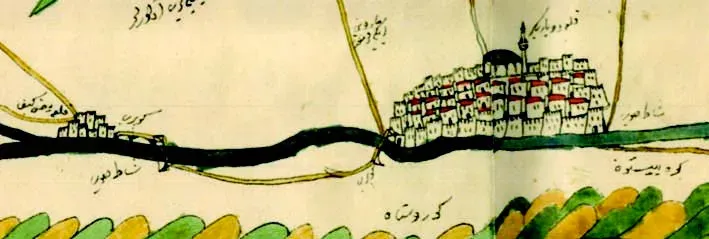 #6 – Mesopotamian Cities Rediscovered by the Wandering Tigris and Euphrates (Zekeriya, Kurşun (2012), “Does the Qatar Map of the Tigris and Euphrates belong to Evliya Çelebi?”, in Journal of Ottoman Studies [Osmanlı Araştırmaları][1], issue 39, pages 1–15[dead link], Public domain)