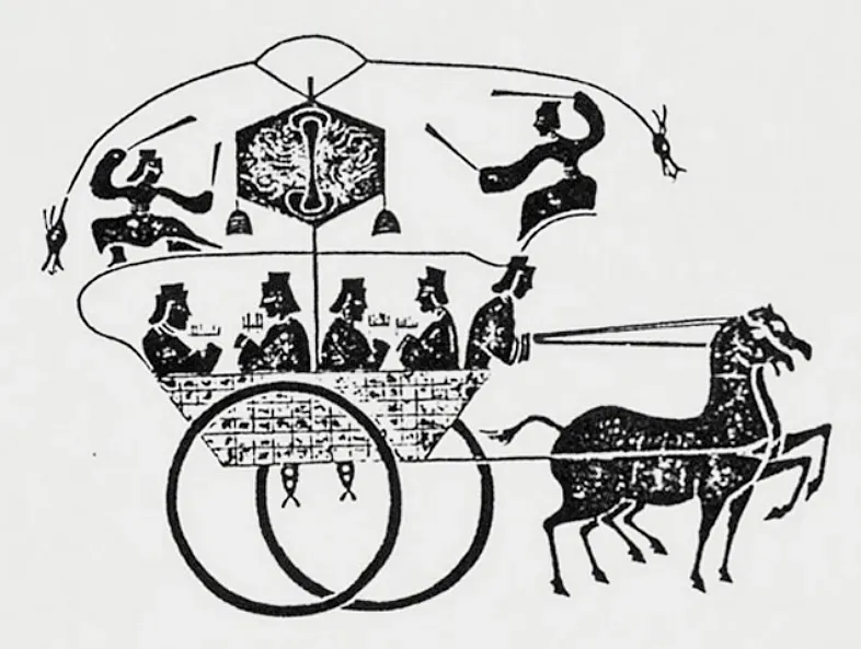 #2 – The Warring States "Self-Moving Cart" With a Hidden Heart (Rubbing in the collection of Mr. E. Bredsdorff from a tomb relief that is now located in the Palace Museum, Beijing., Public domain)