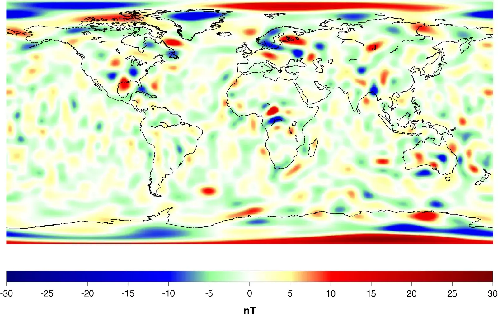 Local Magnetic Anomalies in the Canadian Shield (By Image courtesy Terence Sabaka, NASA GSFC Geodynamics Branch, Public domain)