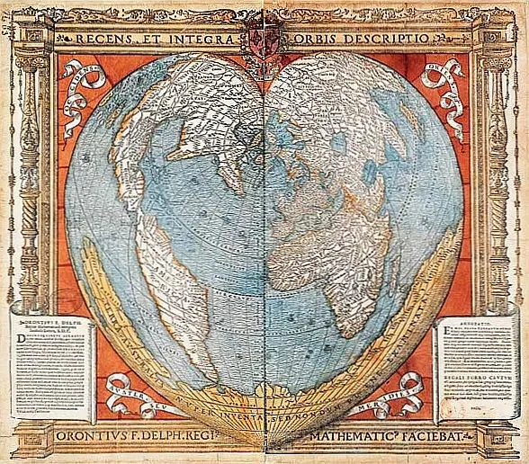 21. Oronce Finé’s Heart‑Shaped World and the Early Antarctic Guess (By Oronce Finé, Public domain)