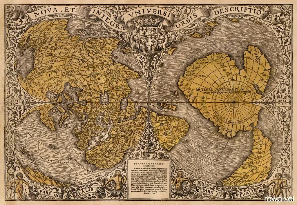 #13 - Oronce Fine's 1531 Heart-Shaped World Map and Its Recently Discovered South (Free Public Domain Illustrations by rawpixel, Flickr, CC BY 2.0)