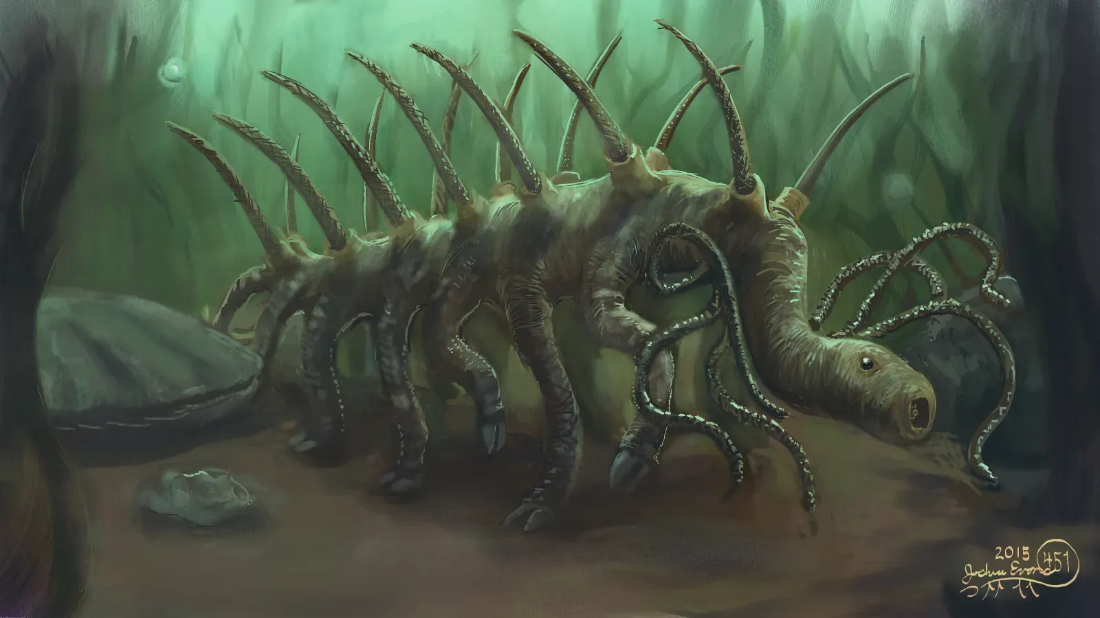 1. Hallucigenia: The Upside-Down Night Terror Of The Cambrian (By Scorpion451, CC BY-SA 4.0)