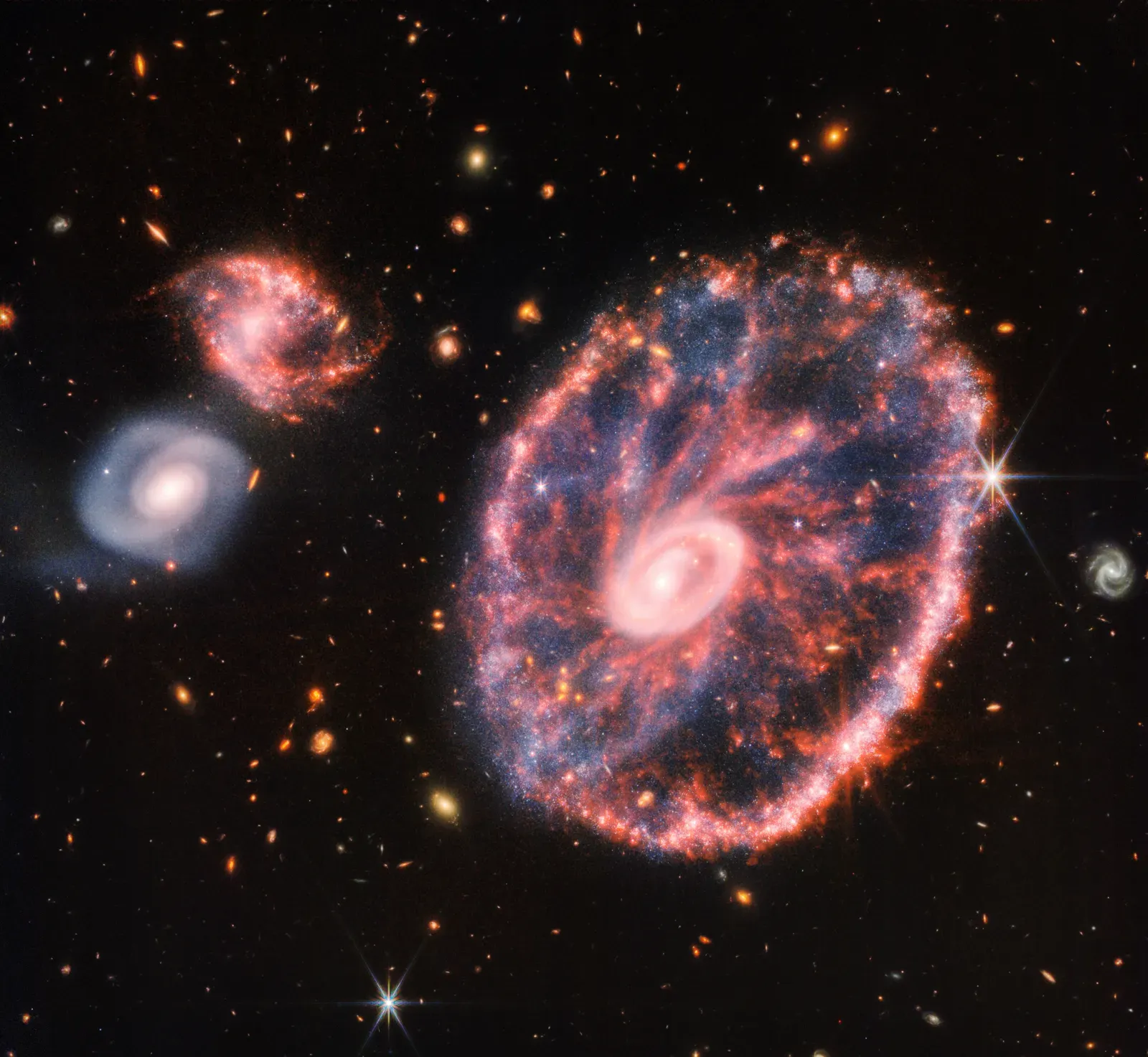 5. James Webb Finds the Most Distant Galaxies Ever Seen (Cartwheel Galaxy (NIRCam and MIRI Composite Image), Public domain)