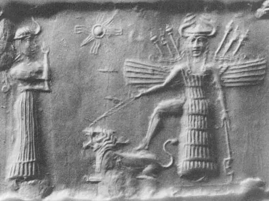 6. Descent and Ascent Myths: Gods Crossing the Boundary of Heaven (By ancient Akkadian seal engraver, Public domain)