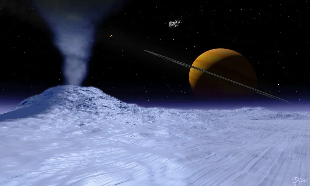6. Enceladus: A Moon Shooting Geysers Into Space (By David Seal, Public domain)
