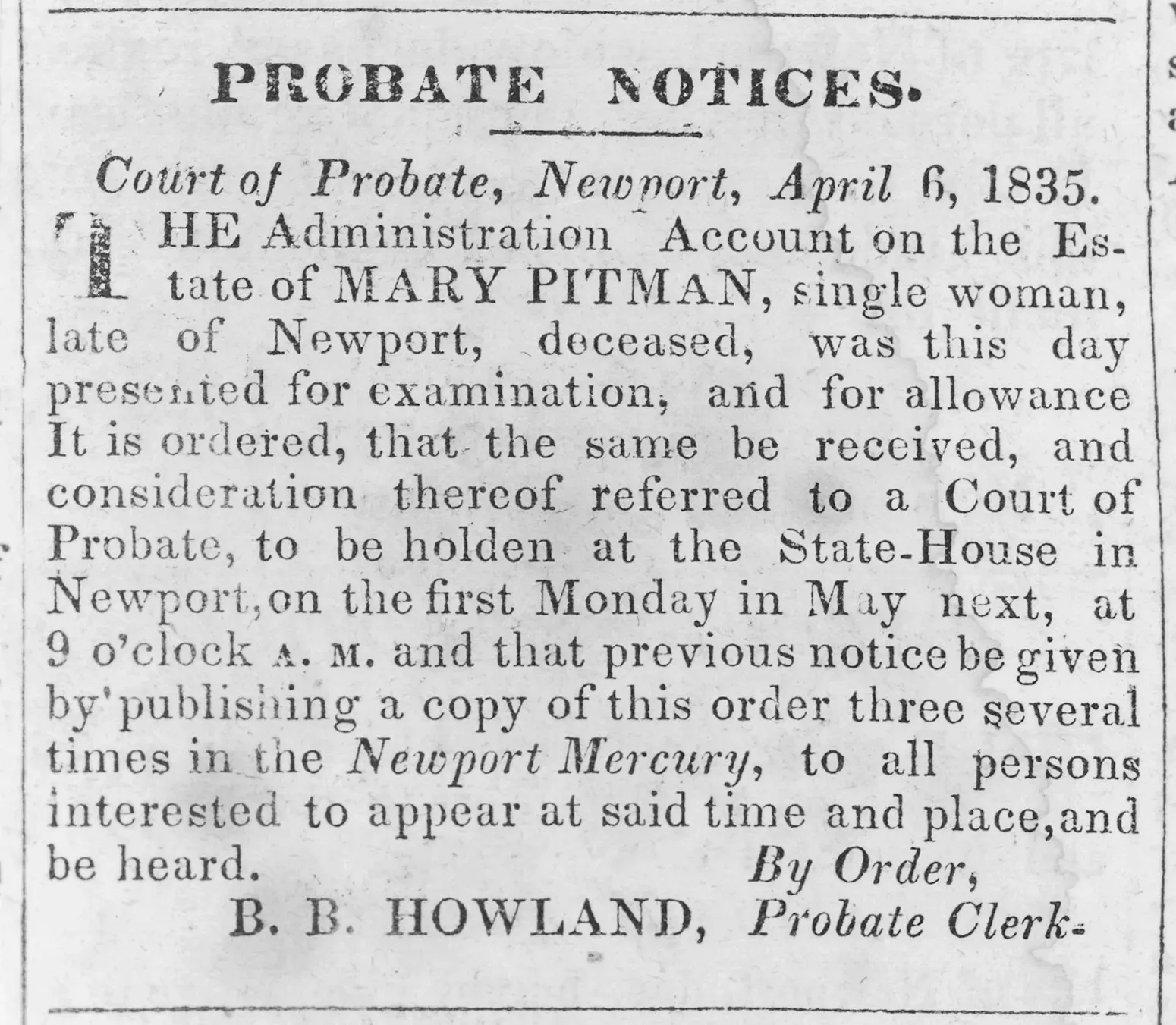 Sign 3: Probate Notices Appear for a Relative's Estate (Library of Congress

Catalog: https://lccn.loc.gov/2002719619
Image download: https://cdn.loc.gov/service/pnp/ppmsca/02900/02917v.jpg
Original url: https://www.loc.gov/pictures/item/2002719619/, Public domain)