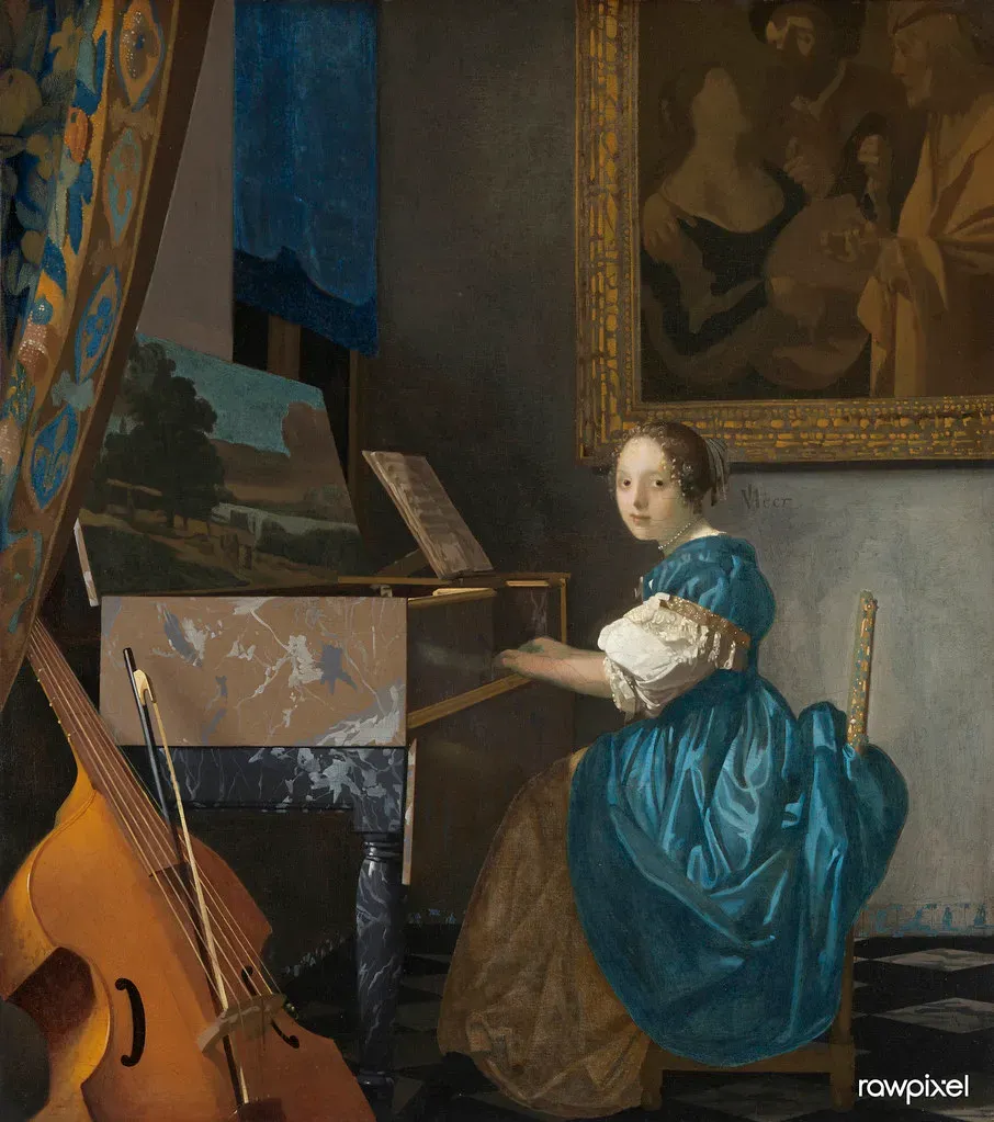 5. A Young Woman Seated at a Virginal - Johannes Vermeer (c. 1670–1675) (Free Public Domain Illustrations by rawpixel, Flickr, CC BY 2.0)