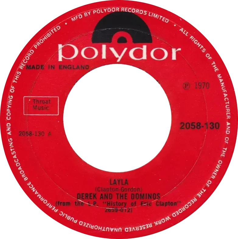 Layla by Derek and the Dominos (Image Credits: Modified from image seen at https://www.45cat.com/record/2058130, Public domain)