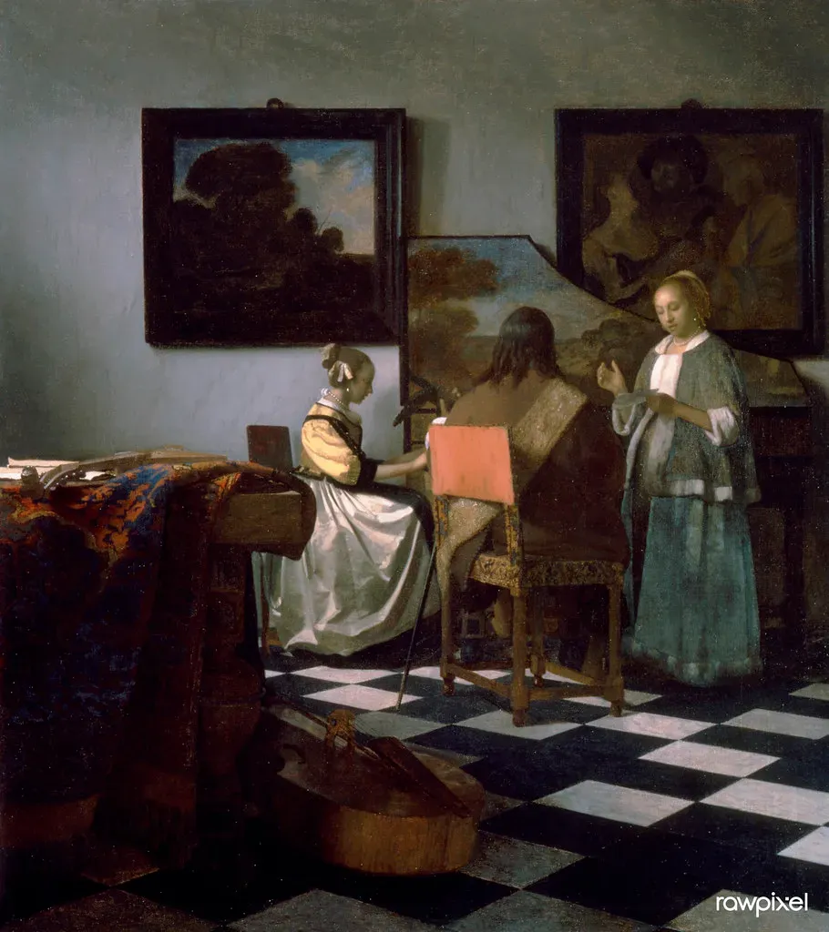 1. The Concert by Johannes Vermeer (1663–1666) (Free Public Domain Illustrations by rawpixel, Flickr, CC BY 2.0)