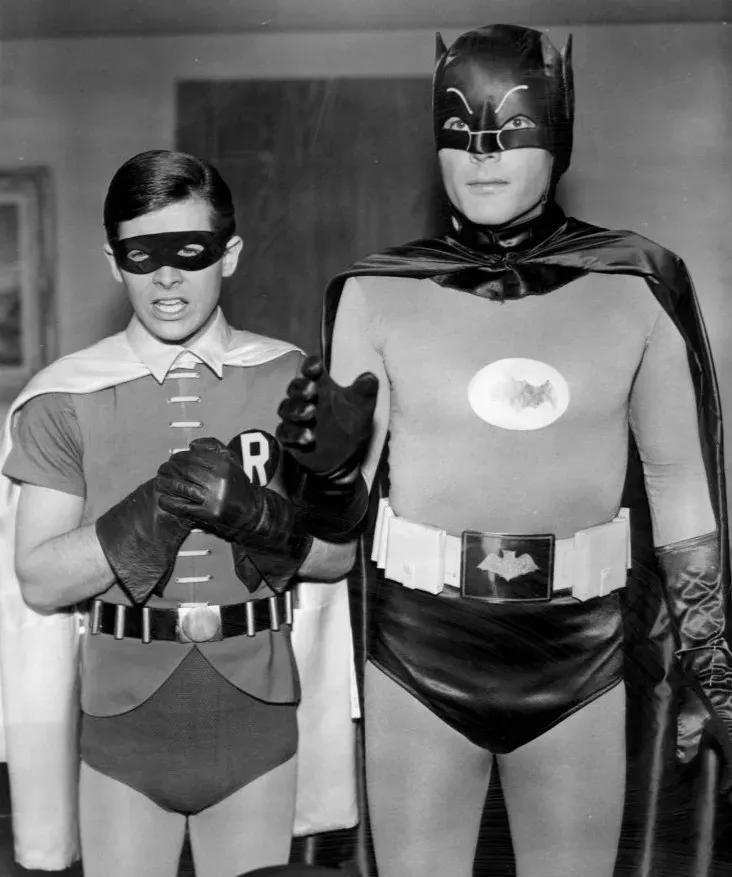 Adam West as Batman (eBay item
photo front
photo back, Public domain)