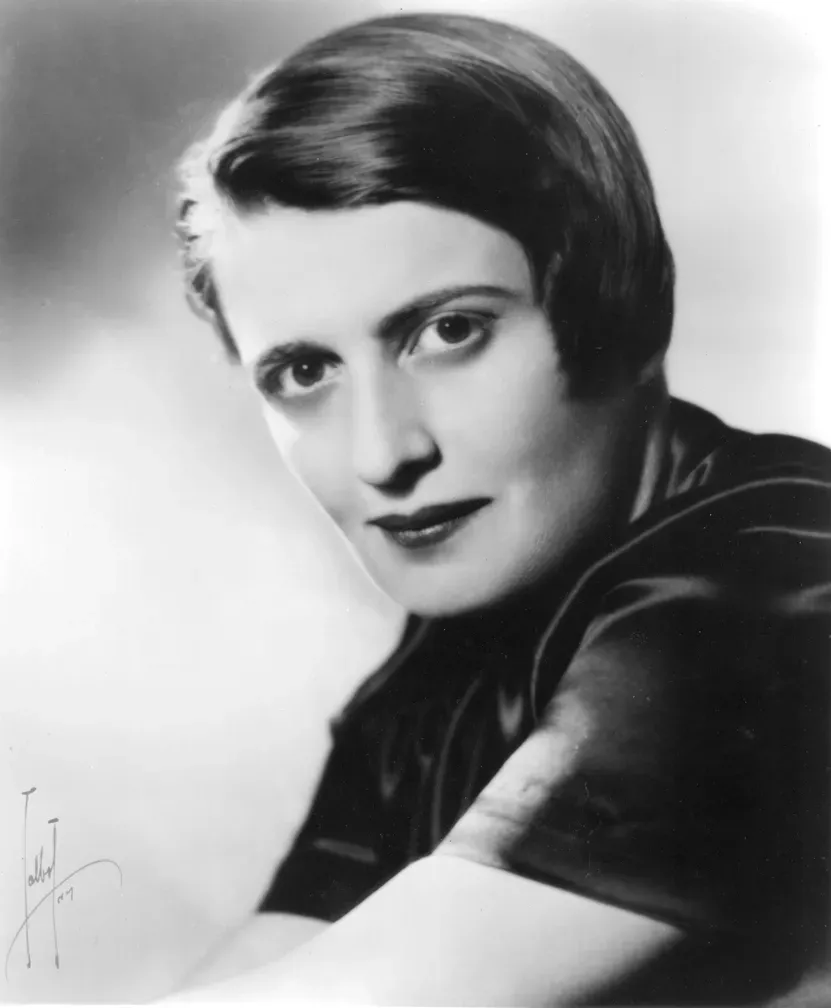 Ayn Rand's Audacious Double Dedication - Atlas Shrugged (1957) (Scan via rohrbachlibrary.wordpress.com (direct link to jpg). The portrait as originally published on the dust jacket of The Fountainhead can be seen at this listing on Worthpoint., Public domain)