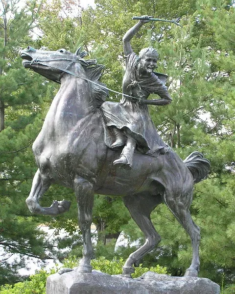 8. Sybil Ludington - The Rider History Forgot (Originally from en.wikipedia; description page is (was) here
first upload in en wikipedia on 20:08, 23 April 2006 by Anthony22 (I took this photograph of the statue of Sybil Ludington on Gleneida Avenue in Carmel, New York. GFDL-self - GNU Free Documentation License), Public domain)