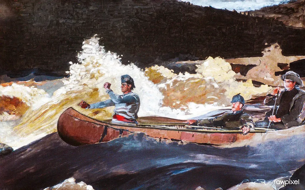 10. Shooting the Rapids, Saguenay River - Winslow Homer (Free Public Domain Illustrations by rawpixel, Flickr, CC BY 2.0)