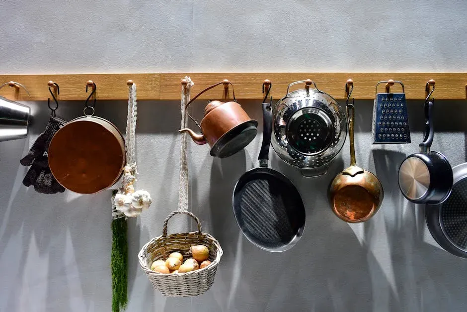 6. Ceiling-Mounted Pot Racks (Image Credits: Pexels)