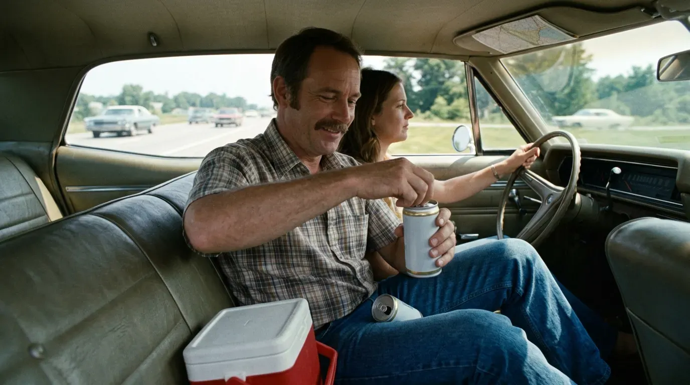#12 - Dad Cracking Open a Beer in the Passenger Seat (Image Credits: AI Generated)