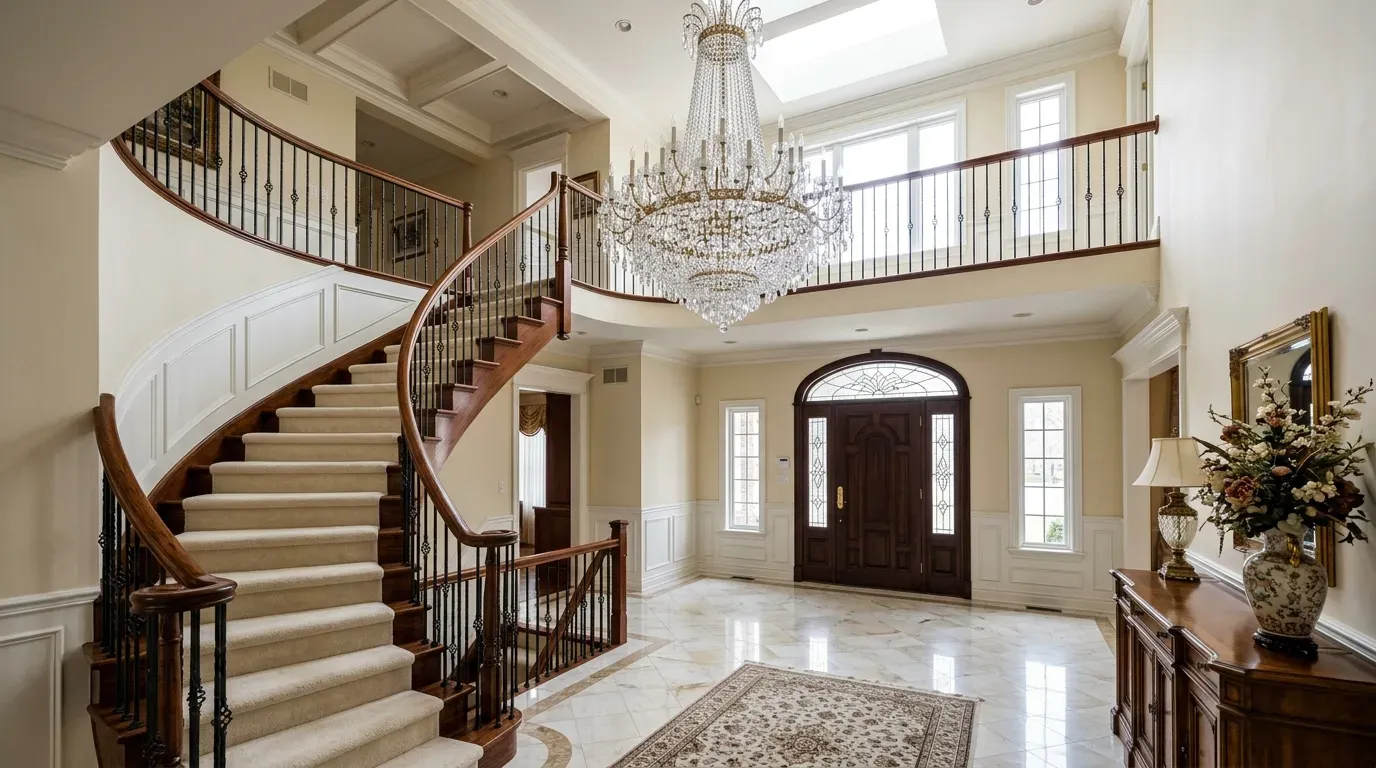 #15 - The Two-Story Entry Foyer with a Crystal Chandelier (Image Credits: Gemini)