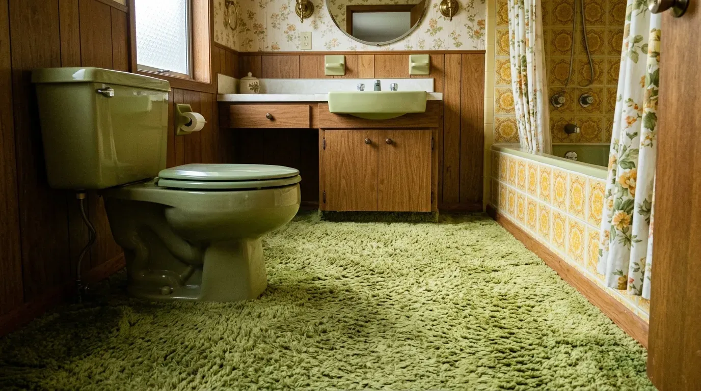 #3 &ndash; Wall-to-Wall Carpet. In the Bathroom. (Image Credits: AI Generated)