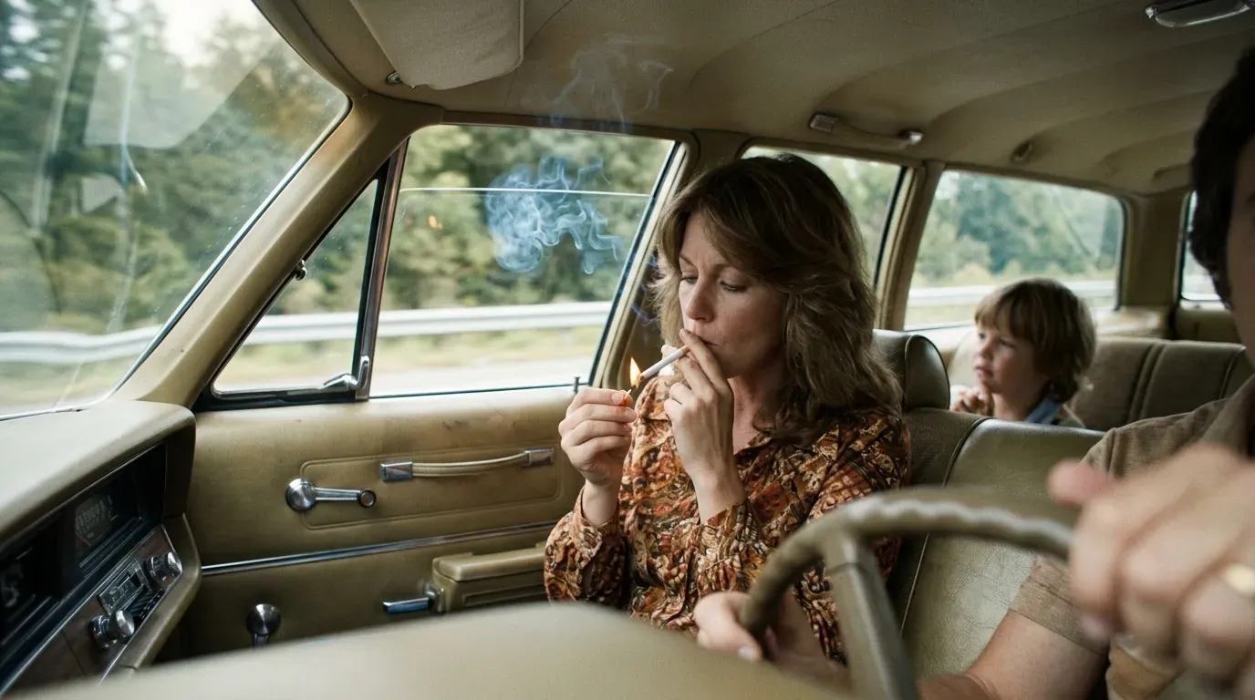 #11 - Mom Lighting Up a Cigarette With the Windows Rolled Up (Image Credits: AI Generated)