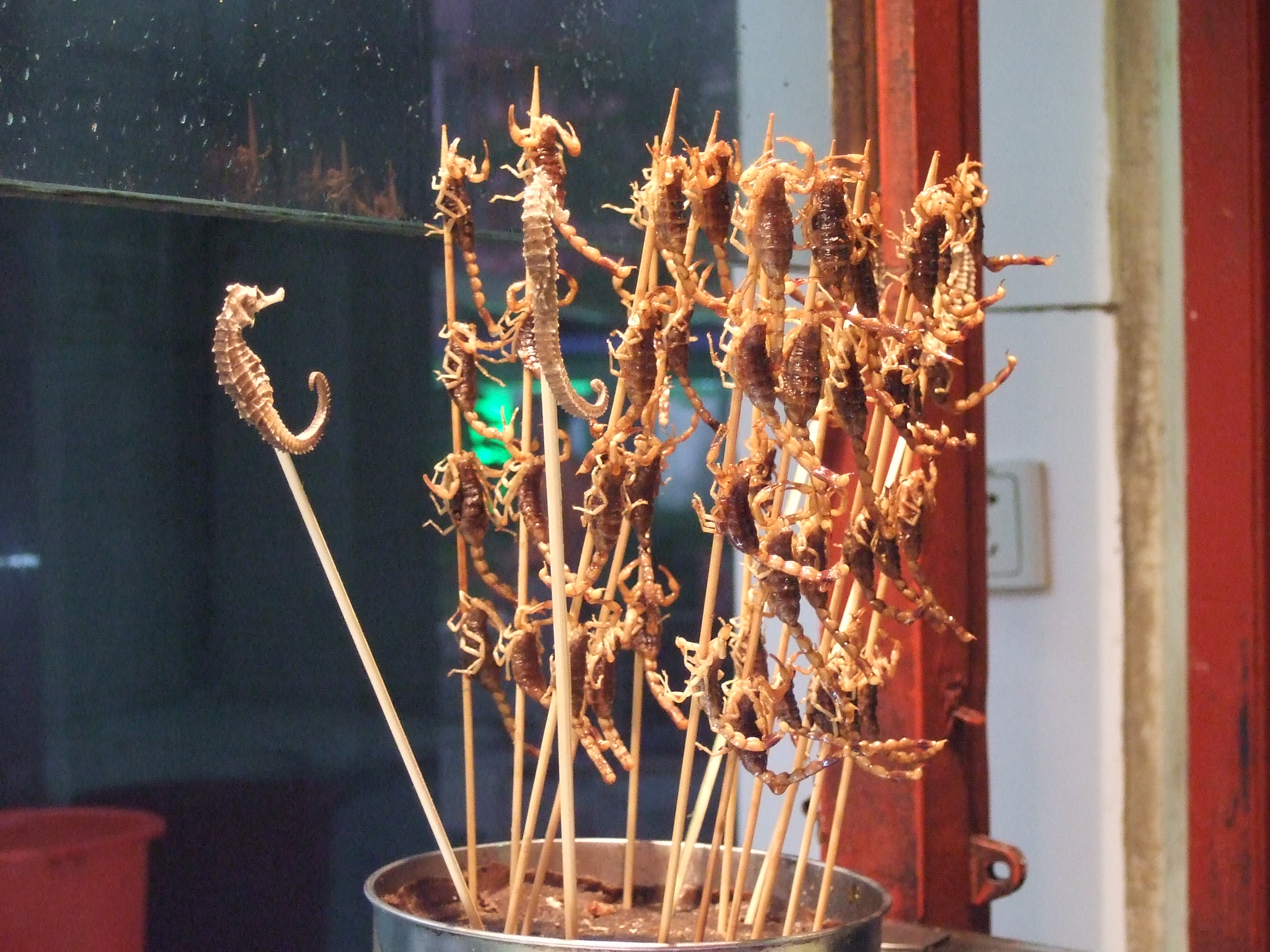 Scorpion Skewers: Crunchy Insects on a Stick in Beijing (image credits: wikimedia)
